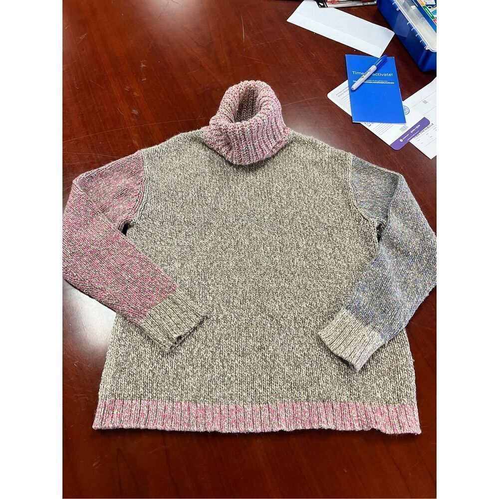 Sigrid Olsen Sport Gray Pink Blue Turtleneck Sweater sz S EUC